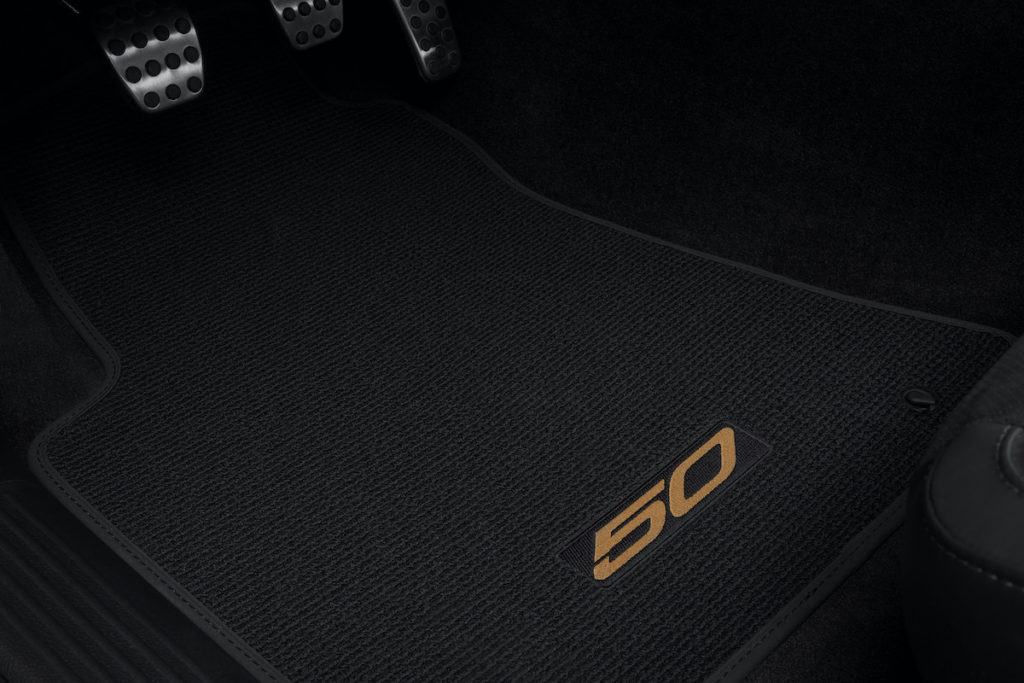 Premium Berber floor mats feature an embroidered “50” logo on Challenger 50th Anniversary Edition models.